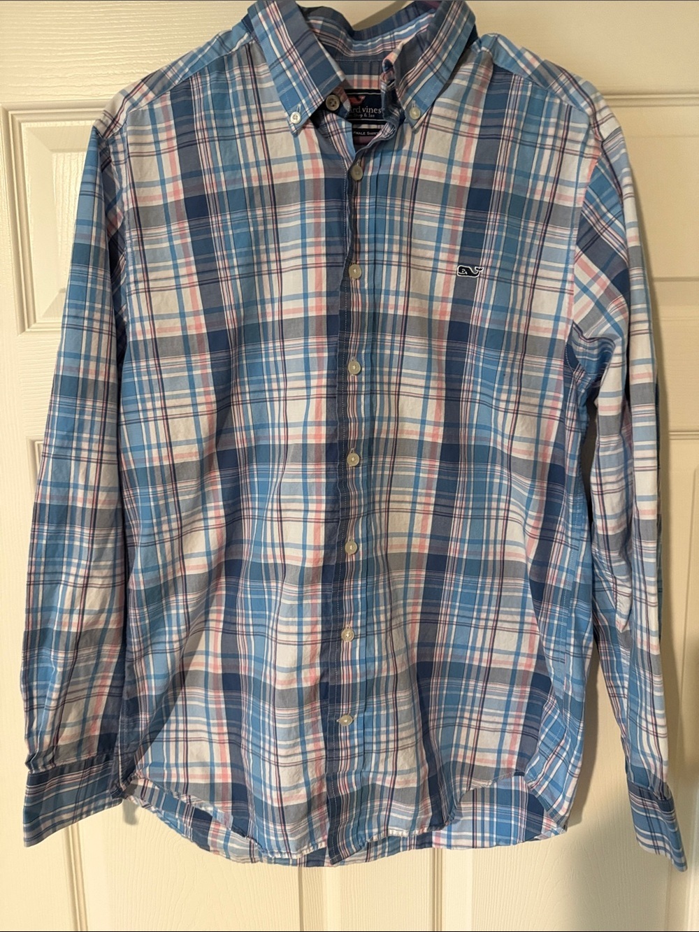 Vineyard Vines Blue and Pink Plaid Button-Down Shirt